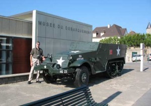 Gary standing beside a half-track outside the Musee du Debarquement in Arromanches. One of the many World War II museums we would see in the coming week.