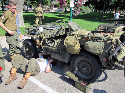 The Diamond T did not make it far on the convoy. We replaced it with the WC 62. In the photo above we had to fix a brake issue on one of the jeeps at our first stopping point.